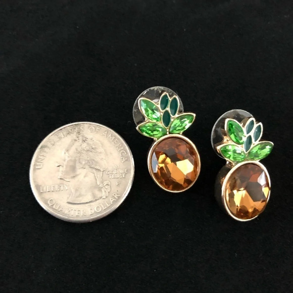 Cute Gold Pineapple Crystal Earrings Sparkly Fun - Picture 2 of 5
